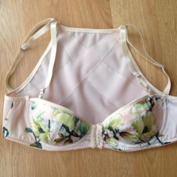 posture bra experiment number 2. more successful with double straps. beautiful floral charmeuse from TailorMadeShop on etsy.