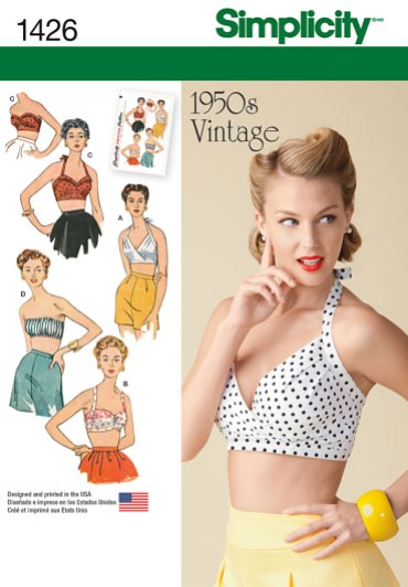 Simplicity 1426 bra pattern. For an in depth examination of ease amounts in vintage and contemporary lingerie patterns, click through to the blog.